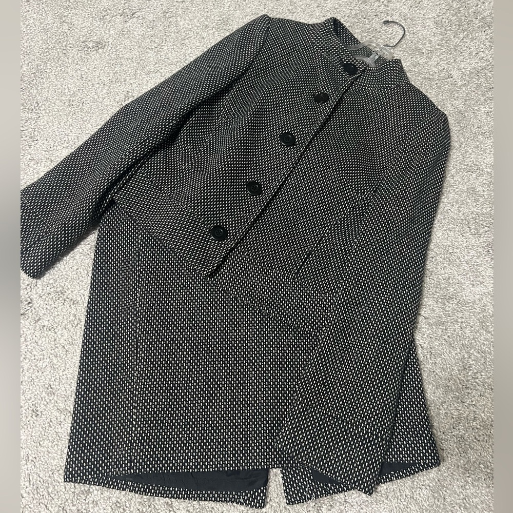 Ann Taylor Black White Tweed Button Down Blazer Jacket Suit Skirt Matching Set